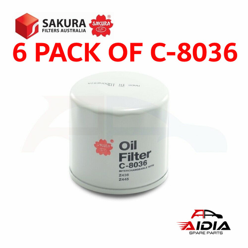 6 PACK SAKURA C-8036 OIL FILTER RYCO REFERENCE Z445, Z436