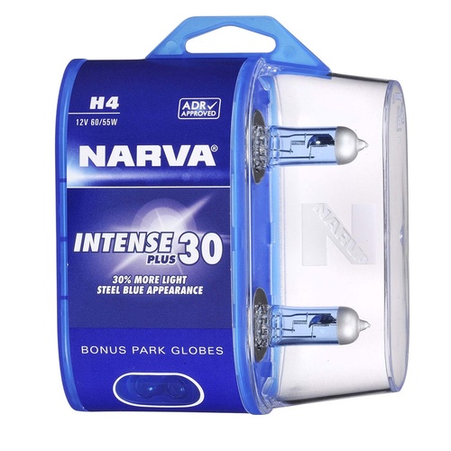 NARVA H4 12V 60/55W INTENSE PLUS 30 HALOGEN HEADLIGHT GLOBES (BL2) (48472BL2)